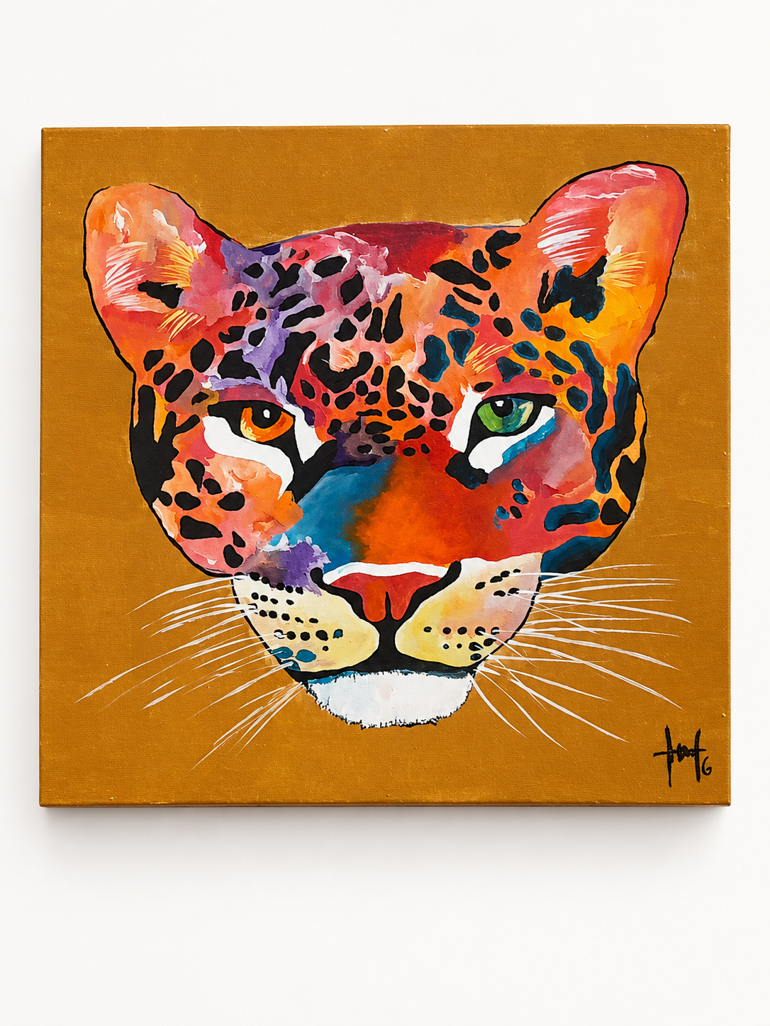 Cuadro de tigre multicolor en acrílico sobre lienzo