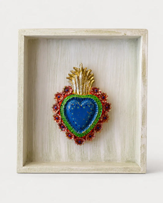 Cuadro decorativo con corazón azul floral