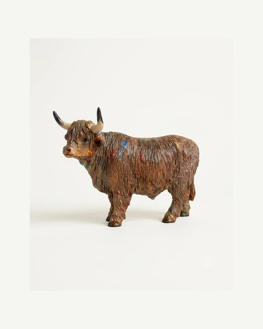 Toro decorativo de pelo largo multicolor