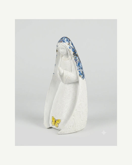 Virgen decorativa blanca con velo azul