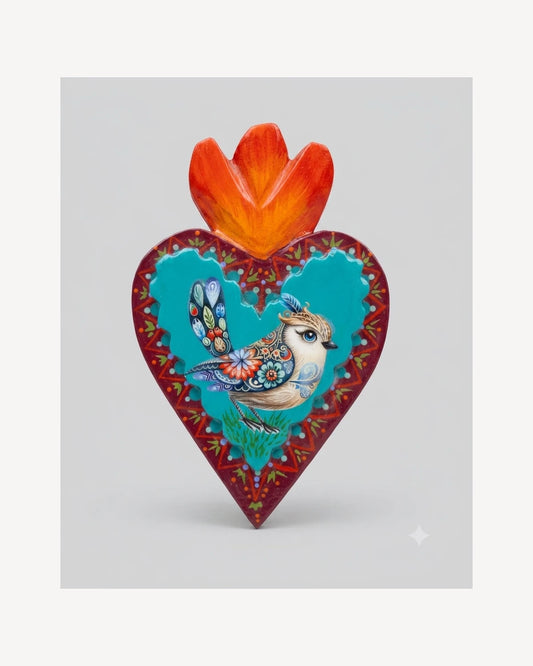 Corazón colorido con pájaro
