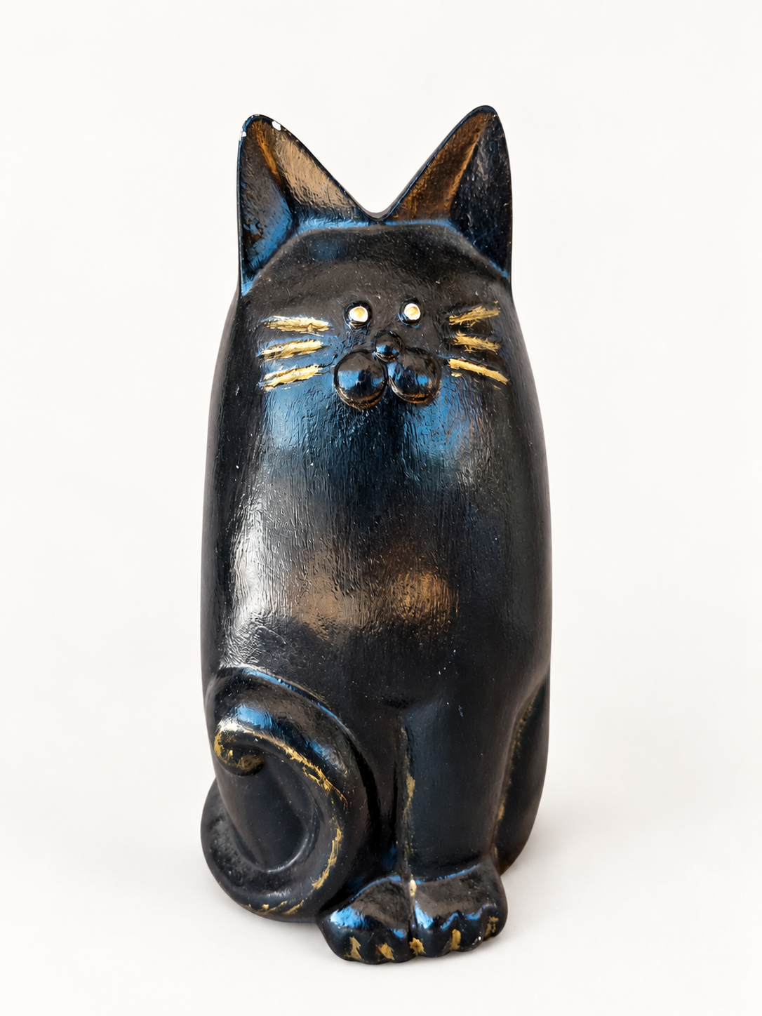 Gato francés decorativo de marmolina negra con detalles dorados